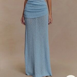 Petra Ruched Knit Maxi Skirt - Light Blue